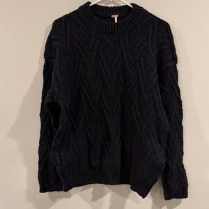 Free People Cozy Textured Knit Sweater in Black, Size XS (NWT)
